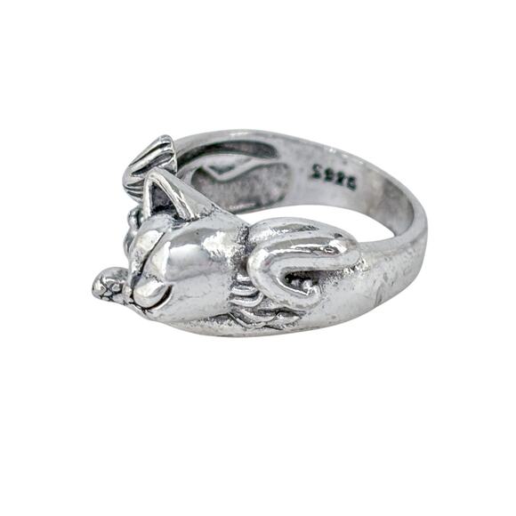 Cat Kitten Wrap Ring | Playful Animal Design | Vintage Sterling Silver | Size 6 - Picture 5 of 9